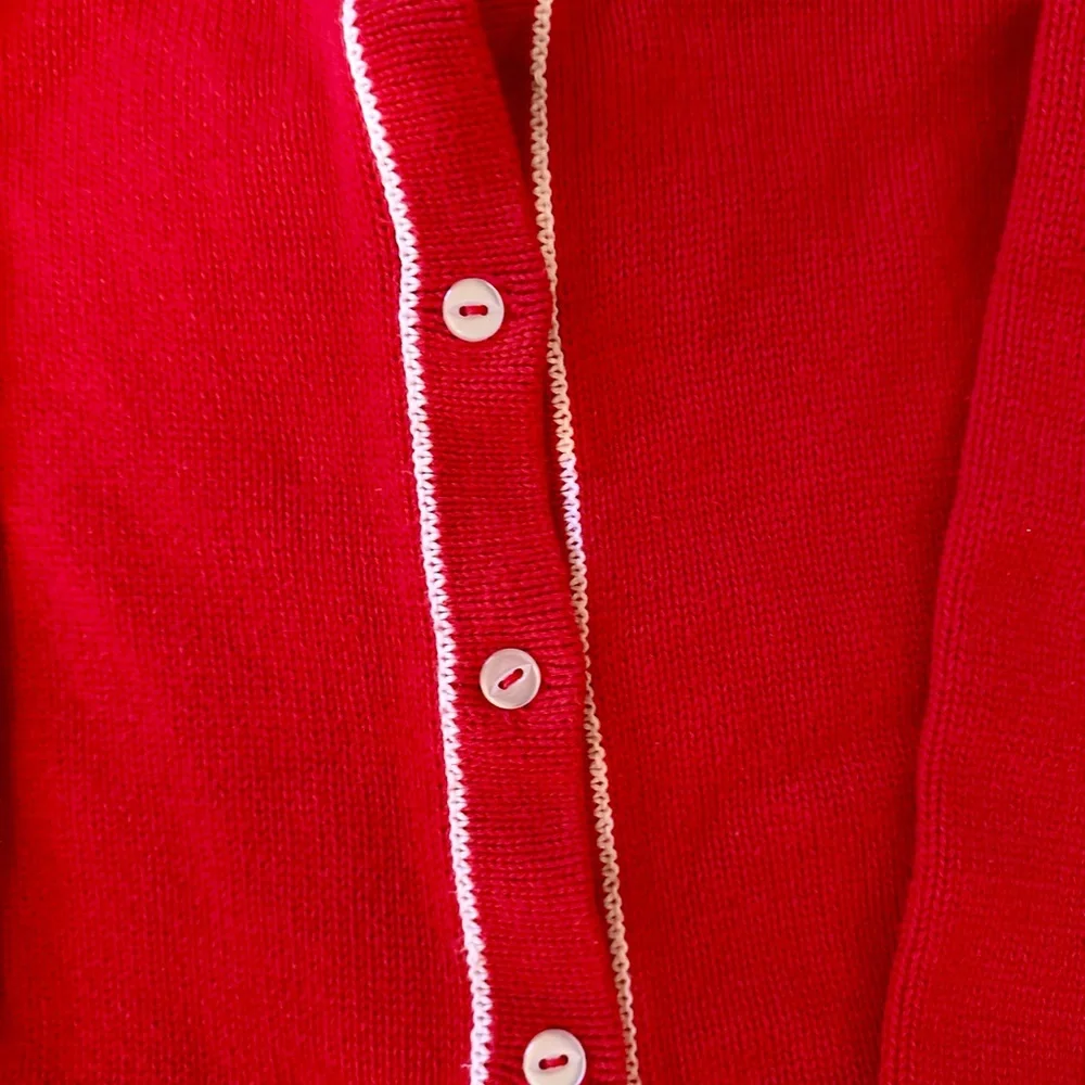 bella bliss Red Knit Cardigan with White Trim - Picture 2 of 2